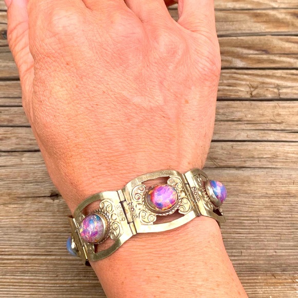 Silver Pink Foul Opal Bracelet